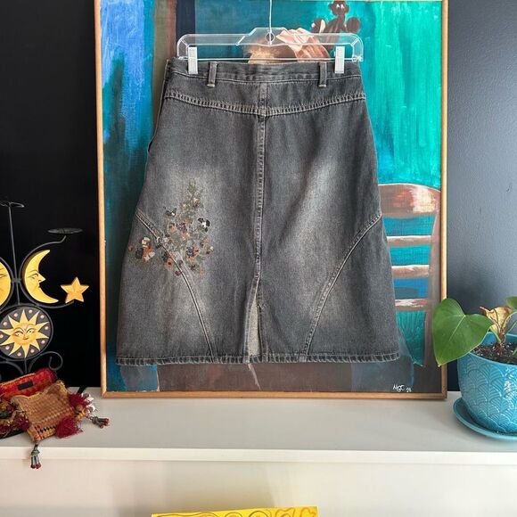Tristan & Iseut Embroidered A-Line Denim Skirt 29" M - Picture 13 of 16